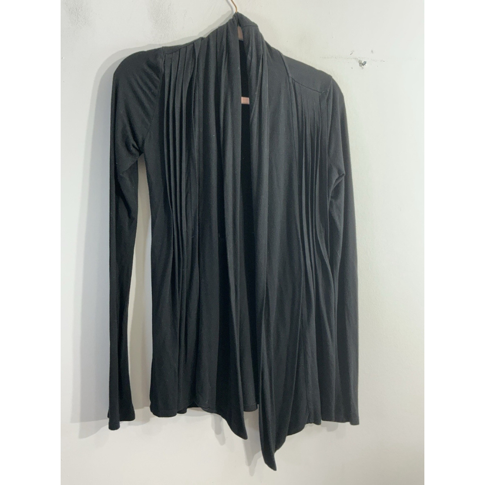Womans Timing Open Front Cardigan Sweater Medium Black Pleated Long Sleeve